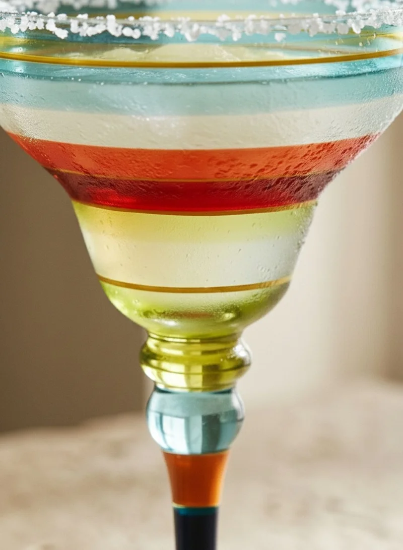 1Chase Clear Hand Painted Margarita Glasses Moroccan Collection, 270ML Set of 2, Artisan Decorative Glassware with Blue Lines, Unique Cocktail & Margarita Glasses for Kitchen Table Décor  | Best Price UAE